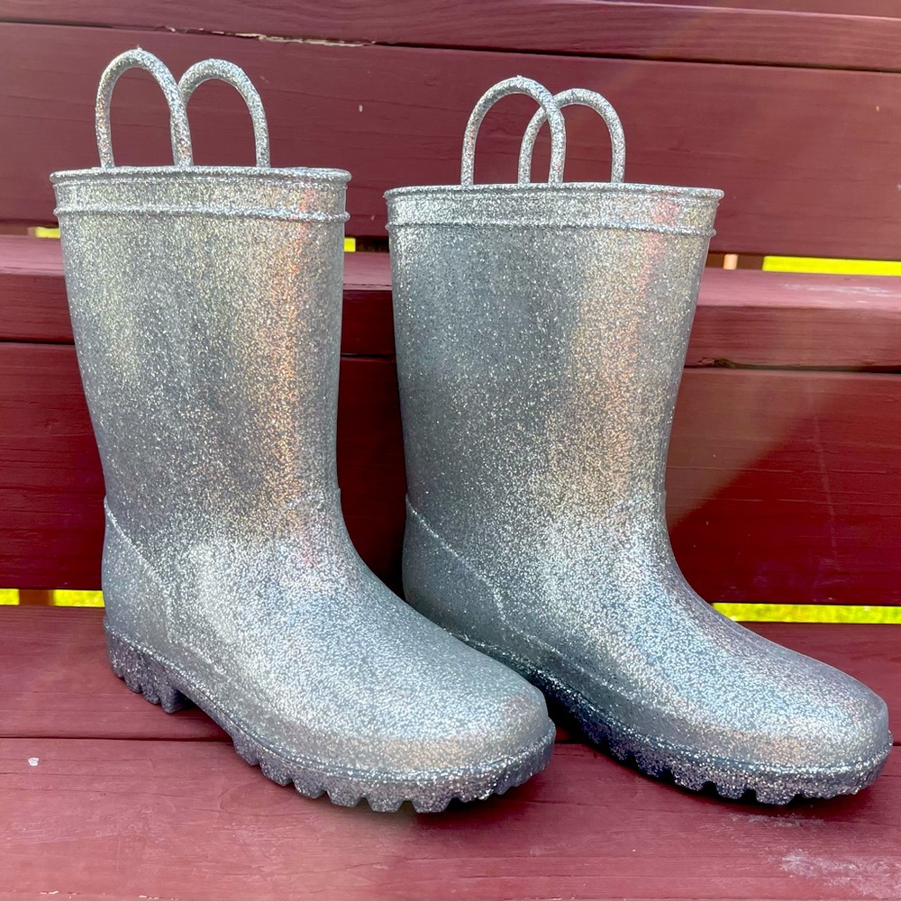 Silver Glitter Rain Boots